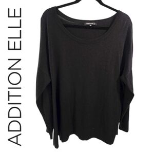 Addition Elle Lightweight Knit Crewneck Long Sleeve Black Sweater Plus Size 3X